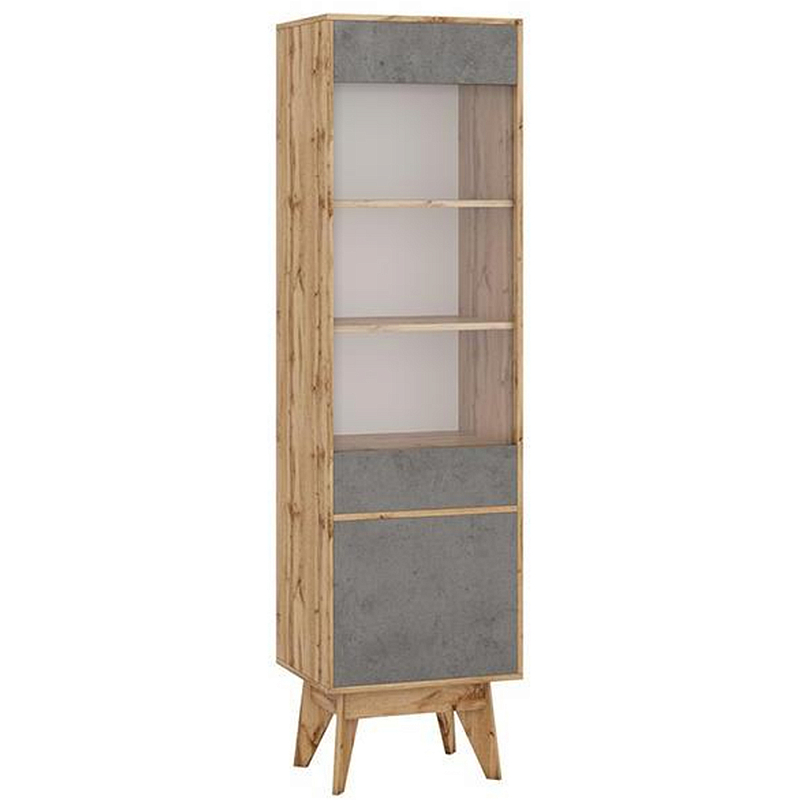 Шкаф-витрина с фасадом цвета серый бетон и стеклянной дверкой Grace of Furniture Серый бетон Прозрачный Древесина Шкаф-витрина с фасадом цвета серый бетон и стеклянной дверкой Grace of Furniture Серый бетон Прозрачный Древесина в Челябинске | Loft Concept
