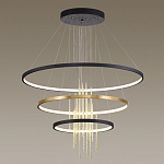 Люстра подвесная с 3-мя круглыми подвесами в черном и золотистом цвете и вертикальными подвесками Ring Horizontal варинант исполнения - 4 | Loft Concept в Челябинске