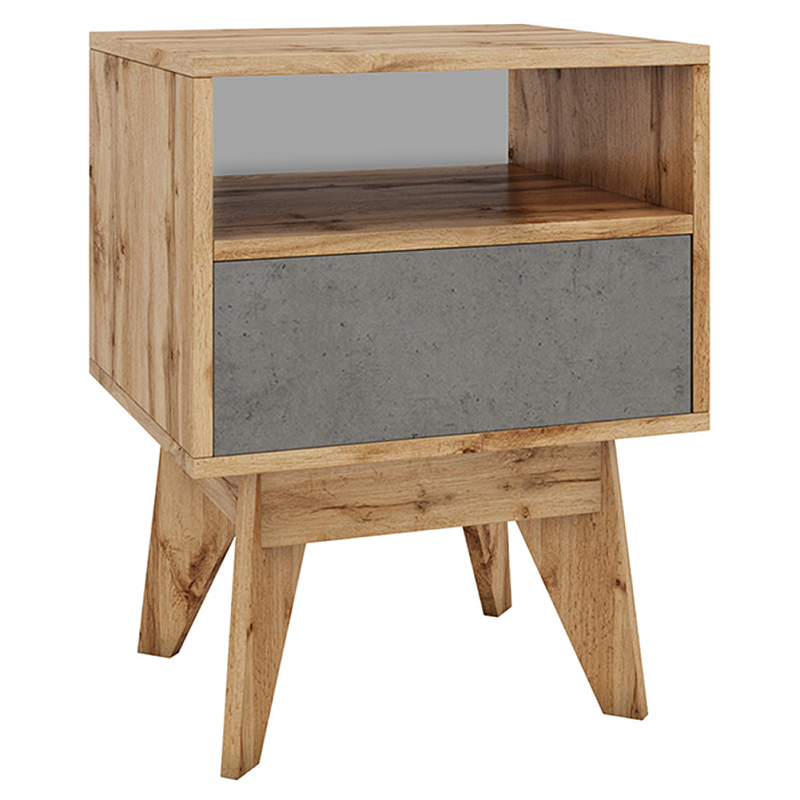 Тумба прикроватная с ящиком и фасадом цвета серый бетон Grace of Furniture Древесина Серый бетон Тумба прикроватная с ящиком и фасадом цвета серый бетон Grace of Furniture Древесина Серый бетон в Челябинске | Loft Concept