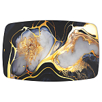 Обеденный стол с прямоугольной черно-золотой столешницей из стекла на 4-х металлических ножках Gold and Black Marble варинант исполнения - 2 | Loft Concept в Челябинске