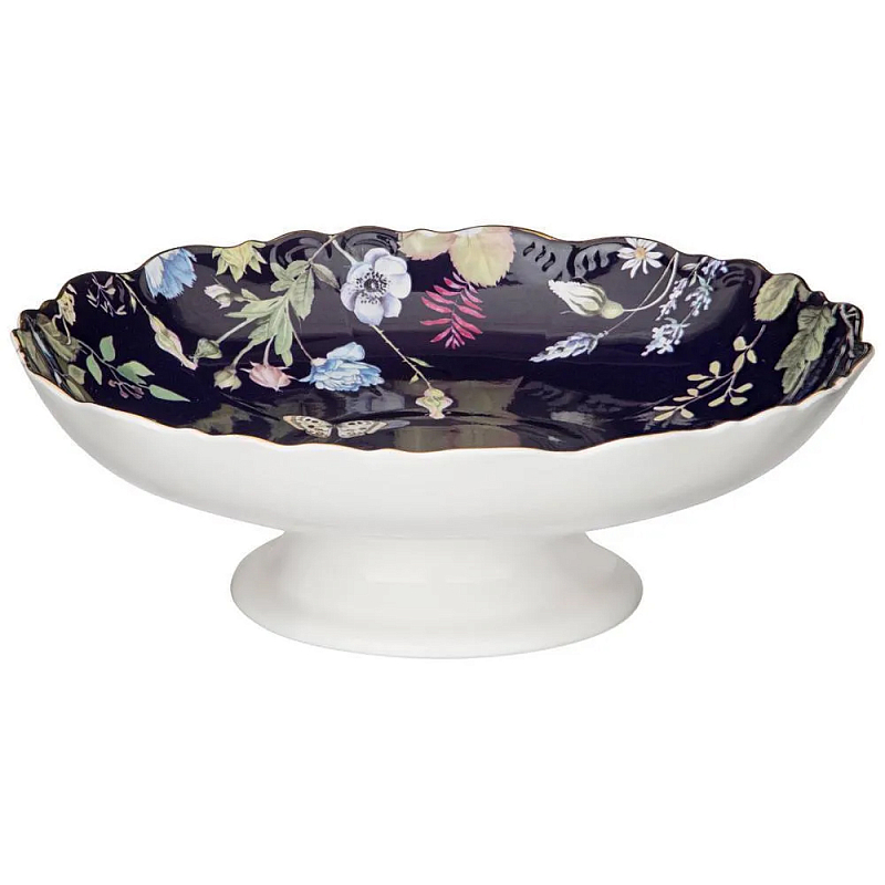 Ваза фарфоровая круглая на ножке с рисунком цветов Garden Whisper Porcelain Set Белый Темно-синий Мульти Ваза фарфоровая круглая на ножке с рисунком цветов Garden Whisper Porcelain Set Белый Темно-синий Мульти в Челябинске | Loft Concept