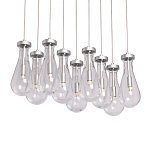 Люстра с 9-ю прозрачными плафонами из стекла в форме капли на прямоугольном потолочном основании цвета хром Lucid Rain  варинант исполнения - 1 | Loft Concept в Челябинске