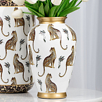 Ваза белая овальная с рисунком леопардов и золотыми акцентами LEOPARD Collection варинант исполнения - 4 | Loft Concept в Челябинске