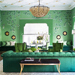 Обои ручная роспись Silk Tree Colourway SC-92 on Emerald Green dyed silk варинант исполнения - 1 | Loft Concept в Челябинске