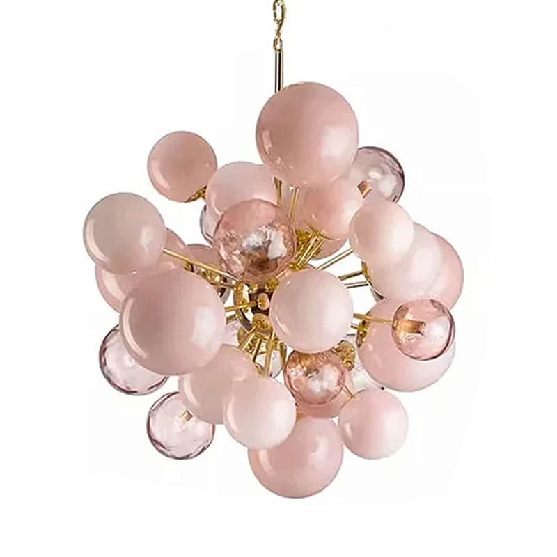 Люстра розовые шары на золотом каркасе Pink Light Bubbles Розовый Люстра розовые шары на золотом каркасе Pink Light Bubbles Розовый в Челябинске | Loft Concept