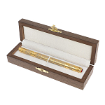 Ручка шариковая металлическая с гравировкой и красным фианитом в деревянной коробке Metal Pens варинант исполнения - 4 | Loft Concept в Челябинске