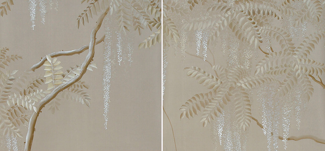 Обои ручная роспись Wisteria Limewash on Lead Grey dyed silk Обои ручная роспись Wisteria Limewash on Lead Grey dyed silk - Loft-Concept в Челябинске