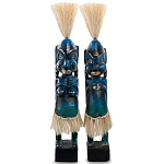 Комплект из 2-х деревянных статуэток Asmat Straw Headdress Statuettes Blue варинант исполнения - 5 | Loft Concept в Челябинске