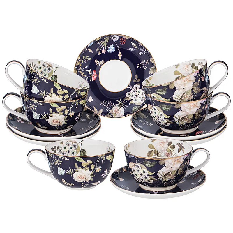 Чайный набор из фарфора темно-синий с рисунком цветов 300 мл Garden Whisper Porcelain Set Белый Темно-синий Мульти Чайный набор из фарфора темно-синий с рисунком цветов 300 мл Garden Whisper Porcelain Set Белый Темно-синий Мульти в Челябинске | Loft Concept