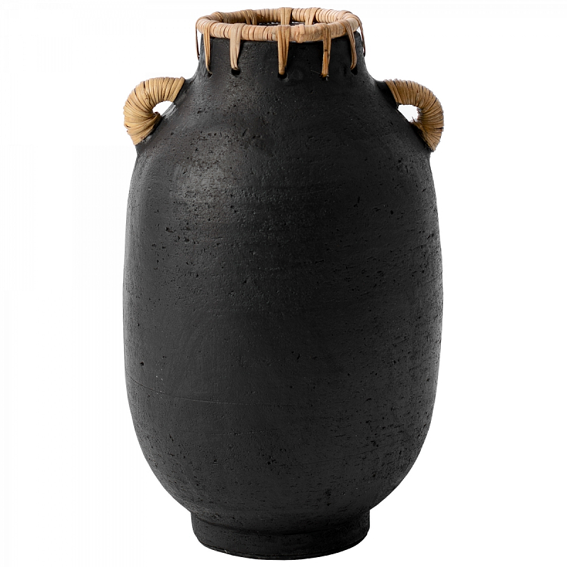 Ваза Vase Ceramic & Rattan Черный Ваза Vase Ceramic & Rattan Черный в Челябинске | Loft Concept