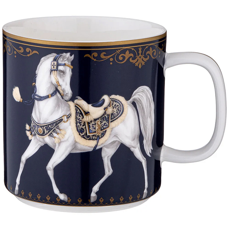 Кружка из фарфора синяя с изображением лошадей 400 мл Porcelain Horse Set Белый Синий Золотой Кружка из фарфора синяя с изображением лошадей 400 мл Porcelain Horse Set Белый Синий Золотой в Челябинске | Loft Concept