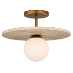 Потолочный светильник из травертина с плафоном из белого матового стекла Marble Glow варинант исполнения - 2 | Loft Concept в Челябинске