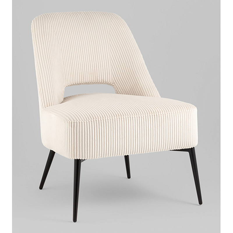 Кресло лаунж Бостон велюр рельефный молочный на черных ножках Молочный Черный в Челябинске | Loft Concept 