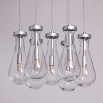 Люстра с 7-ю прозрачными плафонами из стекла в форме капли на круглом потолочном основании цвета хром Lucid Rain  варинант исполнения - 4 | Loft Concept в Челябинске