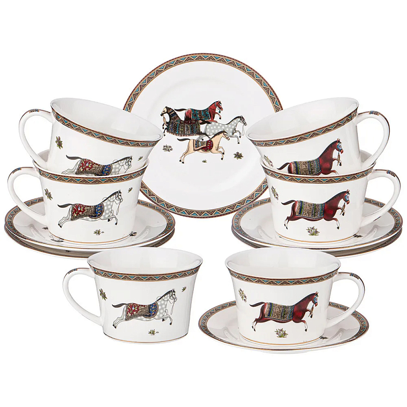 Чайный набор из фарфора с изображением лошадей Porcelain Horse Set Белый Мульти Чайный набор из фарфора с изображением лошадей Porcelain Horse Set Белый Мульти в Челябинске | Loft Concept