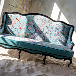 Трехместный диван из натурального бука бирюзовый с изображением птиц и цветов Turquoise Chinoiserie Garden Sofa варинант исполнения - 11 | Loft Concept в Челябинске