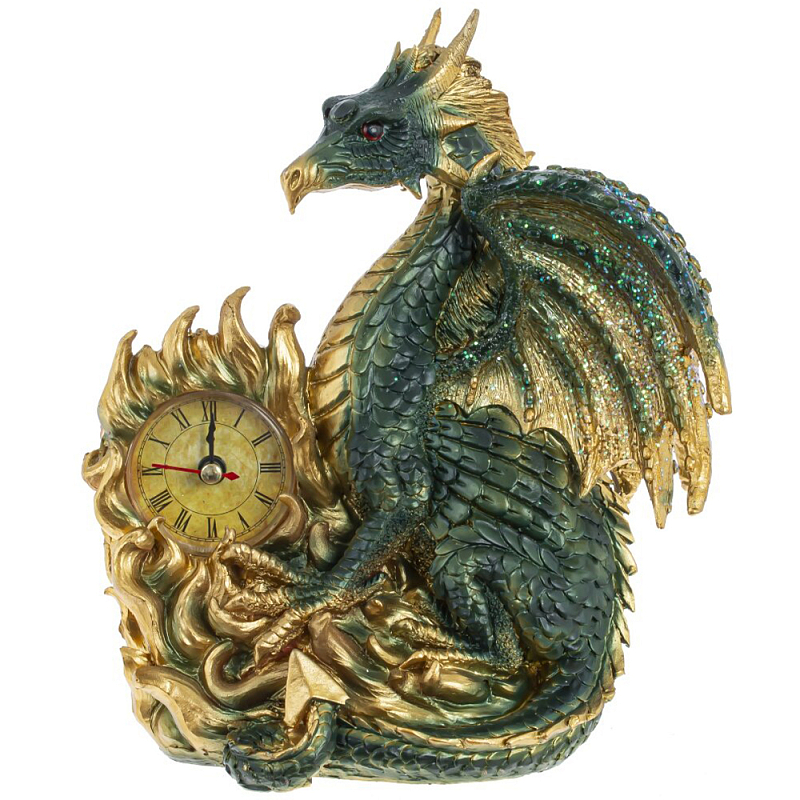 Часы в виде дракона Green Gold Dragon Clock Золотой Зеленый в Челябинске | Loft Concept 