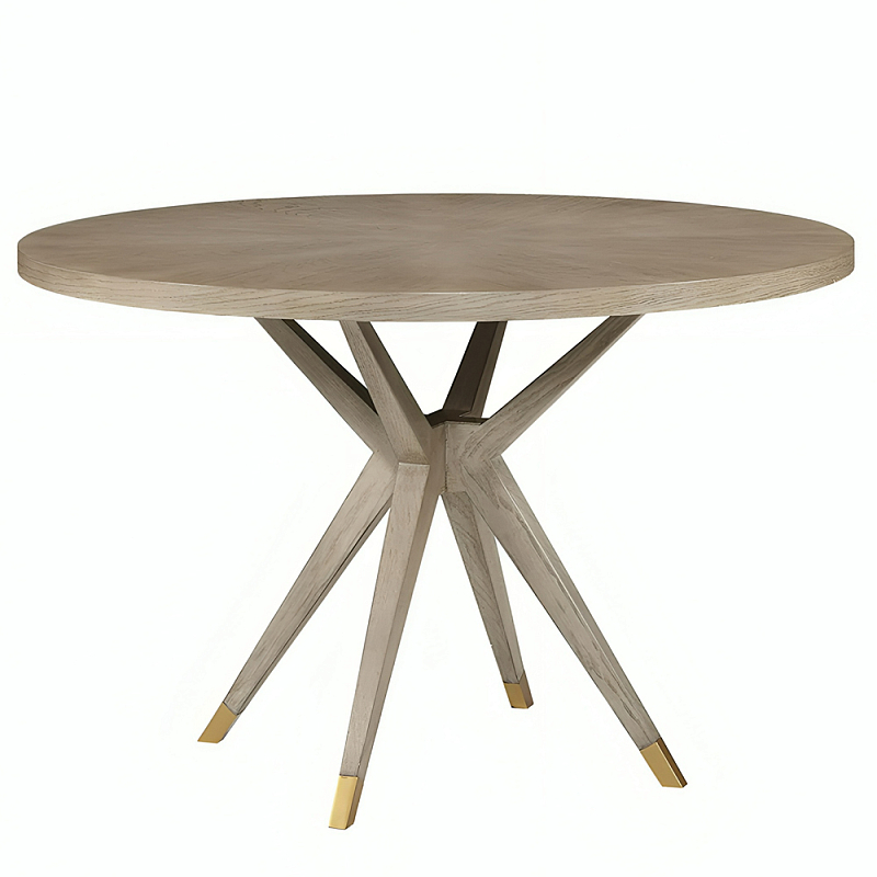Стол обеденный круглый 4-х местный из дуба Round Oak Table Бежевый Черный Латунь Стол обеденный круглый 4-х местный из дуба Round Oak Table Бежевый Черный Латунь в Челябинске | Loft Concept