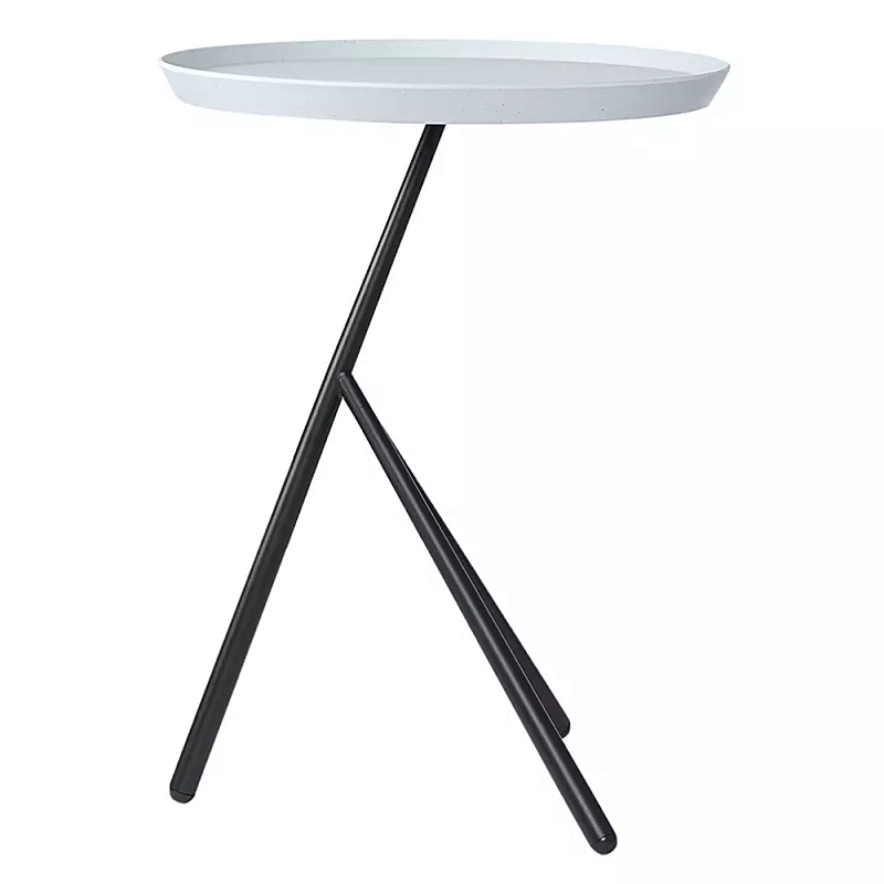 Столик приставной с круглой серой столешницей и черным основанием Round Stable Table Серый Черный в Челябинске | Loft Concept 