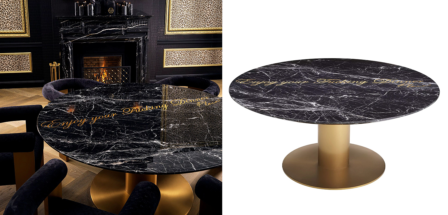 Круглый обеденный стол c чёрной мраморной столешницей Philipp Plein Dining Table Enjoy Круглый обеденный стол c чёрной мраморной столешницей Philipp Plein Dining Table Enjoy - Loft-Concept в Челябинске