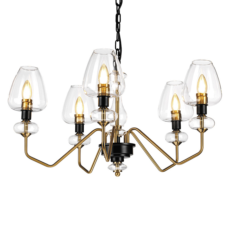  Люстра с 5-ю стеклянными плафонами в форме бокалов и угловыми кронштейнами Elstead Lighting Черный Прозрачное Стекло Латунь в Челябинске | Loft Concept 