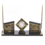 Настольный канцелярский набор из змеевика и офиокальцита с визитницами и часами Successful Leader варинант исполнения - 1 | Loft Concept в Челябинске