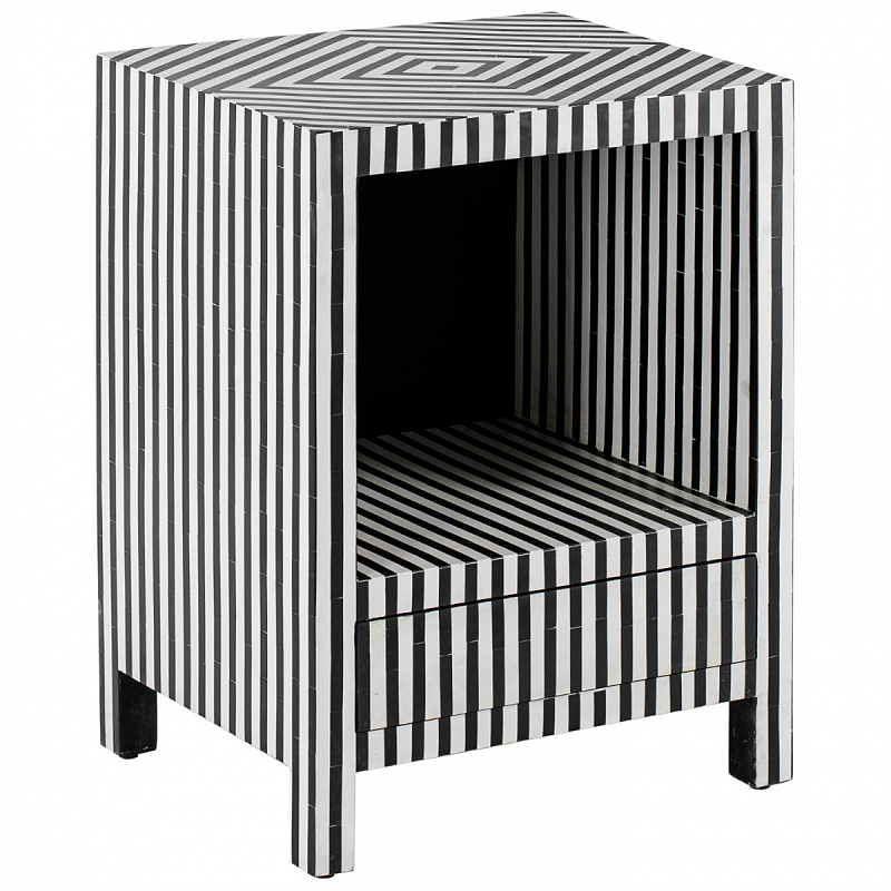 Тумбочка Black&white large storage Indian Bone Inlay nightstand Черно-белый Тумбочка Black&white large storage Indian Bone Inlay nightstand Черно-белый в Челябинске | Loft Concept
