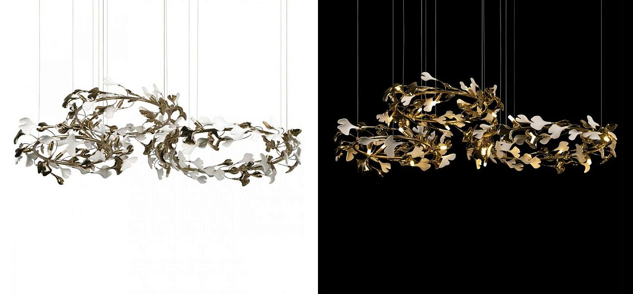Люстра Триптих Wintery flover Gold с Белыми плафонами Люстра Триптих Wintery flover Gold с Белыми плафонами - Loft-Concept в Челябинске