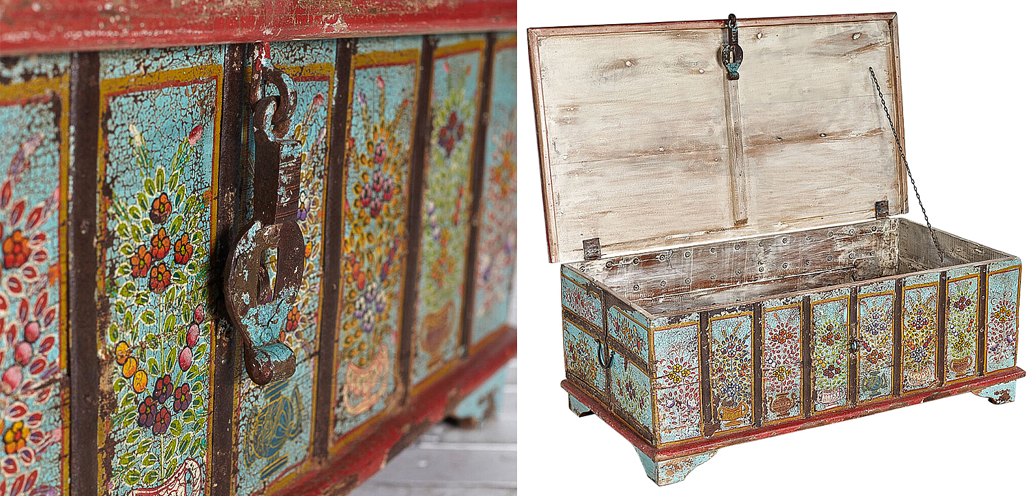 Сундук ручная роспись Pran Antique Indian Painted Chest Сундук ручная роспись Pran Antique Indian Painted Chest - Loft-Concept в Челябинске