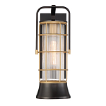 Настенный фонарь цилиндрической формы с рифленым стеклом в золотом каркасе на черном прямоугольном основании Eurofase варинант исполнения - 2 | Loft Concept в Челябинске