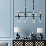 Люстра линейная черная с круглыми прозрачными подвесками  Horizontal Rectangular Chandelier варинант исполнения - 2 | Loft Concept в Челябинске