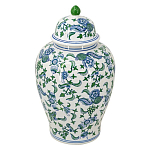 Ваза с крышкой и зелено-голубым цветочным узором на белом фоне Blue & White Ornament варинант исполнения - 1 | Loft Concept в Челябинске