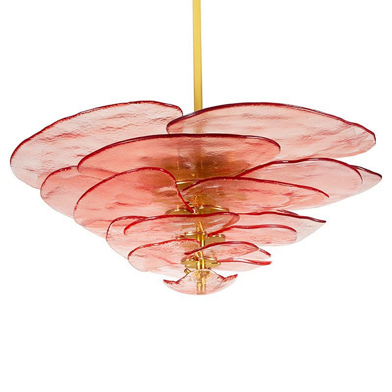 Люстра из розового стекла в форме листьев лотоса Glass Pink Sculpture Розовый в Челябинске | Loft Concept 