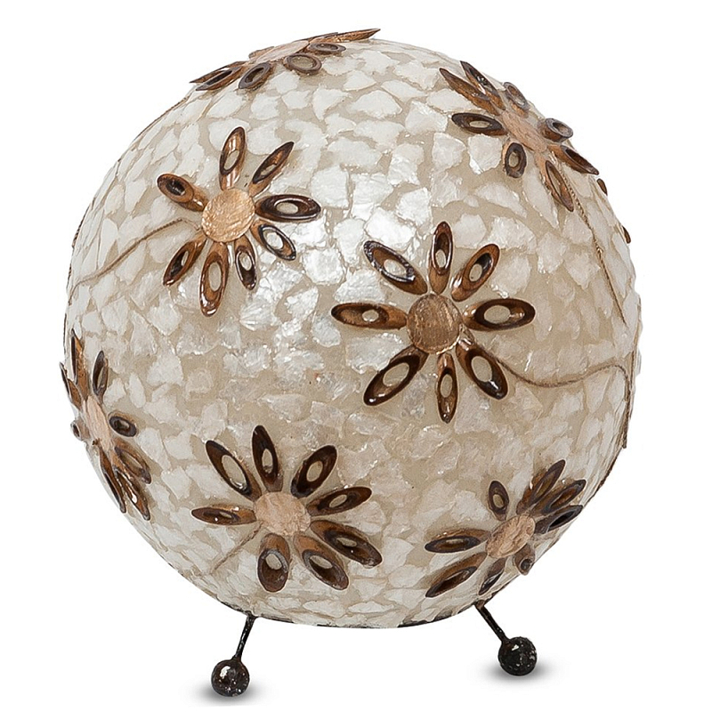 Настольная лампа из перламутра на металлическом каркасе Indonesian Ball Коричневый Черный матовый Перламутровый Настольная лампа из перламутра на металлическом каркасе Indonesian Ball Коричневый Черный матовый Перламутровый в Челябинске | Loft Concept