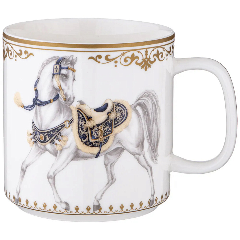 Кружка из фарфора белая с изображением лошади 400 мл Porcelain Horse Set Белый Синий Золотой Кружка из фарфора белая с изображением лошади 400 мл Porcelain Horse Set Белый Синий Золотой в Челябинске | Loft Concept