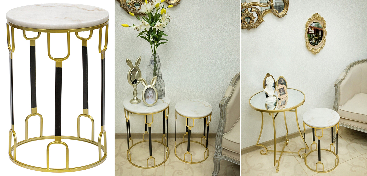 Приставной стол Dorius Side Table white marble high Приставной стол Dorius Side Table white marble high - Loft-Concept в Челябинске