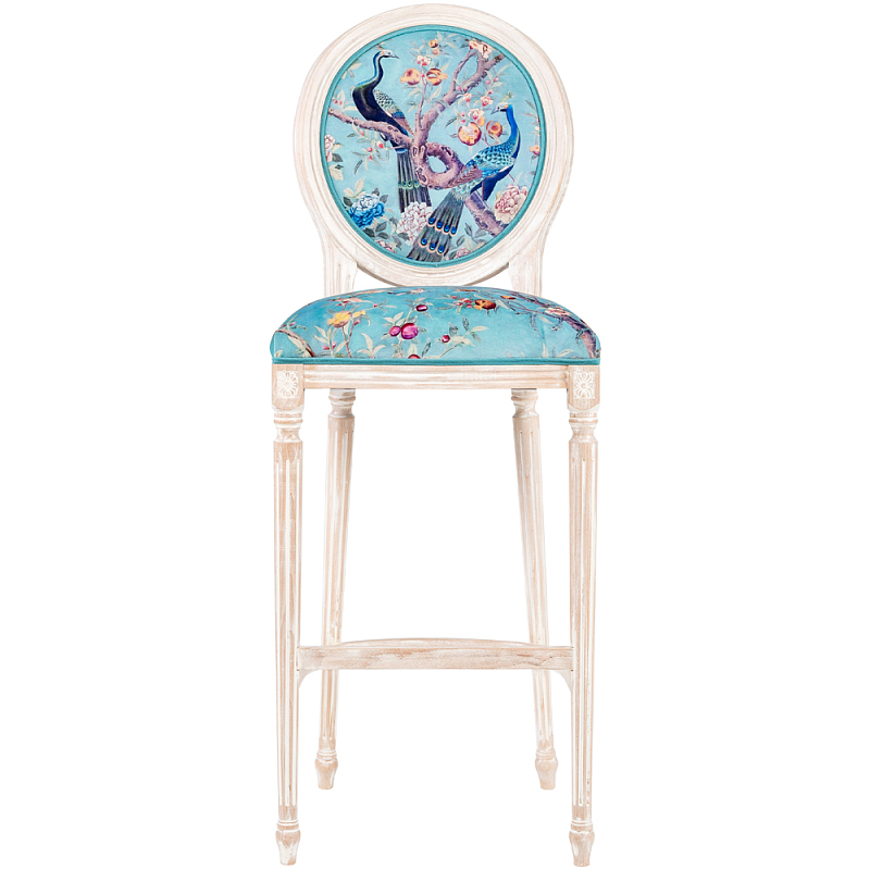 Барный стул из массива бука с изображением птиц и цветов Turquoise Beige Chinoiserie Garden Chair Мульти Бирюзовый Бежевый Барный стул из массива бука с изображением птиц и цветов Turquoise Beige Chinoiserie Garden Chair Мульти Бирюзовый Бежевый в Челябинске | Loft Concept