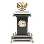 Часы настольные бронзовые с Гербом России из натурального камня Змевик Stone Clock варинант исполнения - 1 | Loft Concept в Челябинске