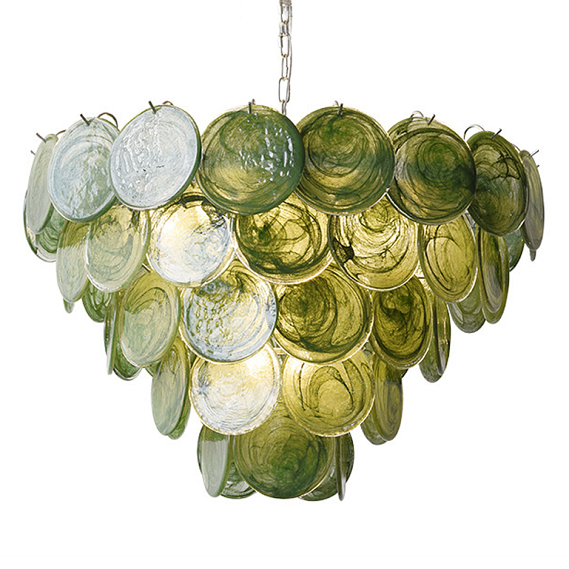 Люстра из зеленых стеклянных дисков с перламутровым эффектом Green Glowing Glaze Зеленый Серебряный Люстра из зеленых стеклянных дисков с перламутровым эффектом Green Glowing Glaze Зеленый Серебряный в Челябинске | Loft Concept