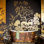 Обои ручная роспись в стиле Арт-деко Rateau Original colourway on Deep Rich Gold gilded paper варинант исполнения - 1 | Loft Concept в Челябинске