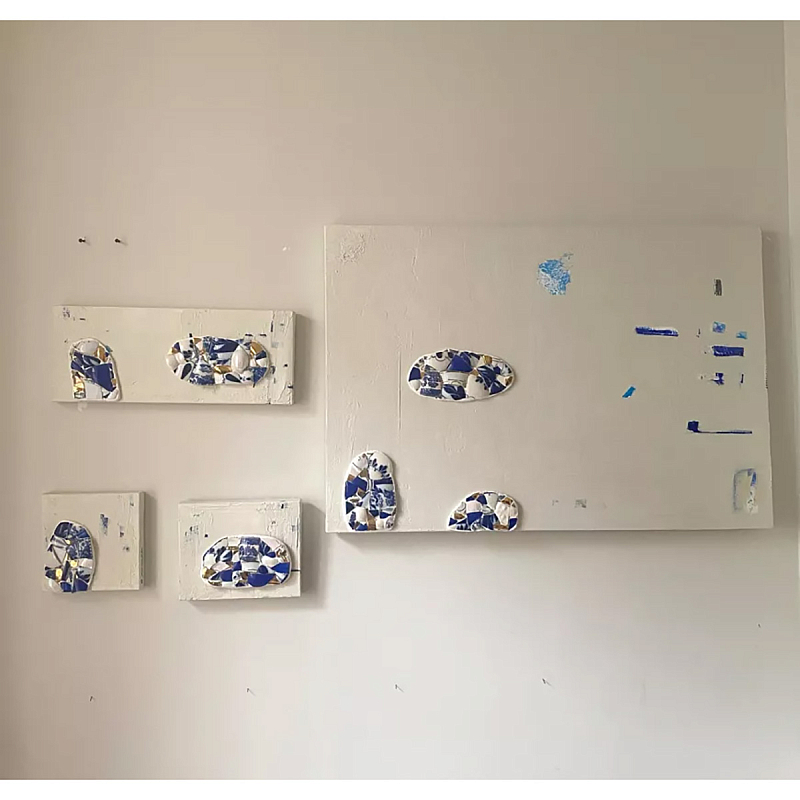 Панно «Fragments» Белый Золотой Синий Голубой Панно «Fragments» Белый Золотой Синий Голубой в Челябинске | Loft Concept