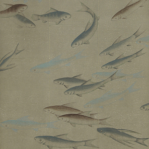 Обои ручная роспись Fishes Special Colourway on Lead Grey India tea paper