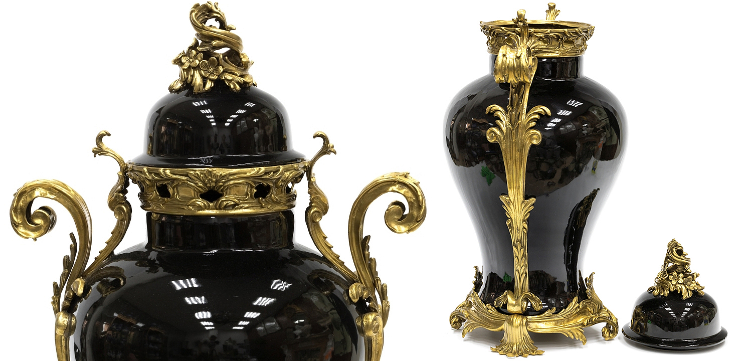 Большая ваза Selenia Black Vase Bronze Patterns Большая ваза Selenia Black Vase Bronze Patterns - Loft-Concept в Челябинске