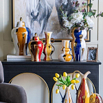 Ваза с крышкой и мазками синего и золого цвета на белом фоне Chinoiserie Ceramics варинант исполнения - 6 | Loft Concept в Челябинске