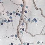 Обои ручная роспись Plum Blossom Inky Hokusai on Sterling Silver gilded silk варинант исполнения - 2 | Loft Concept в Челябинске