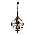 Подвесной светильник бронзового цвета с прозрачным стеклянным плафоном в форме шара в индустриальном стиле на цепи 4 лампы Feiss варинант исполнения - 2 | Loft Concept в Челябинске