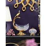 Чаша из прозрачного стекла на бронзовой подставке в виде павлина с рельефным хвостом Eden Garden варинант исполнения - 3 | Loft Concept в Челябинске