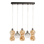 Люстра с 3-мя плафонами волнообразной формы цвета янтарь и 2-мя прозрачными шарообразными плафонами Lucid Rain  варинант исполнения - 2 | Loft Concept в Челябинске