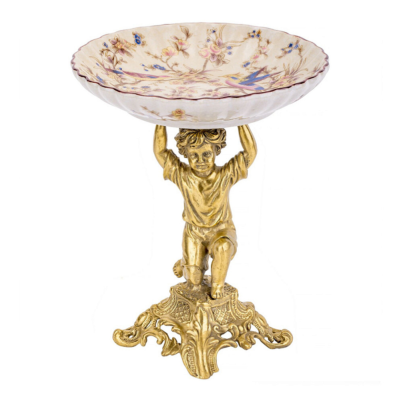 Чаша с цветочным орнаментом на ножке в виде бронзового ангела Eden Garden Мульти Бронза в Челябинске | Loft Concept 