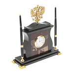 Часы настольные с Гербом России и 2-мя шариковыми ручками в комплекте Stone Clock варинант исполнения - 6 | Loft Concept в Челябинске